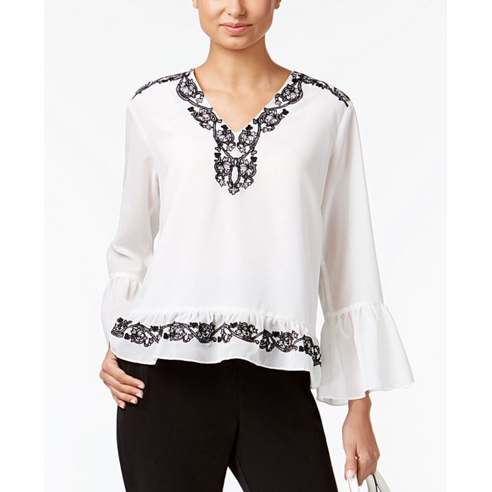 Chelsea and Theodore Embroidered Bell-Sleeve Blouse
